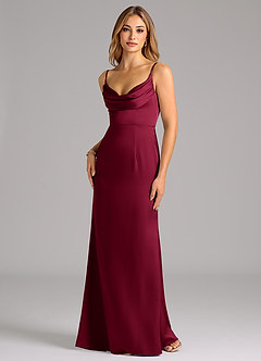 Azazie Aimee Bridesmaid Dresses Burgundy A-Line Sweetheart Neckline Stretch Satin Dress image1