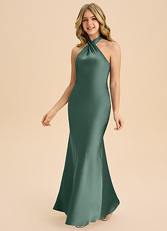 Azazie Chickie Junior Robe Fourreau en Satin extensible Plissée Eucalyptus image5