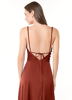 Azazie Ceci Bridesmaid Dresses Terracotta A-Line Side Slit Stretch Satin Dress image6