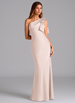 Azazie Yuanna Bridesmaid Dresses Blushing Pink Mermaid One Shoulder Stretch Satin Dress image5