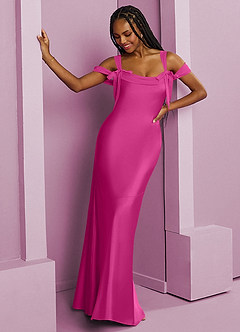 Barbie ♥ Azazie Bridesmaid Dresses Fuchsia Sheath Pleated Stretch Satin Dress image11