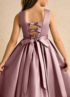 Azazie Junebuj vestidos de niña de las flores Vestido de Rosa Polvorienta de Satin Mate de Princesa con Plisado image7