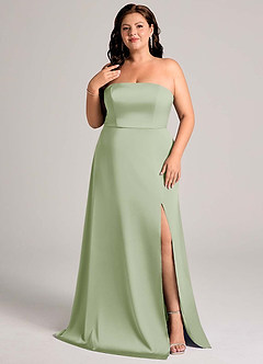 Azazie Wren Bridesmaid Dresses Dusty Sage A-Line Strapless Stretch Satin Convertible Dress image10