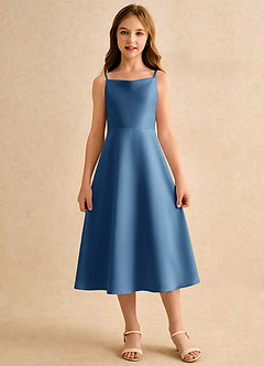 Azazie Jaella Girls Formal Kukkatyttöjen mekot A-linja Laskostettu Matta satiini Tee-pituus Mekko image3