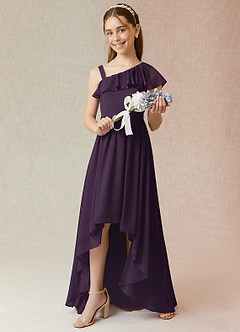 Azazie Mango Junior Plum A-Line Ruched Chiffon Dress image2