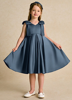Azazie Guppie Flower Girl Dresses Neptune Ball-Gown Pleated Matte Satin Dress image1