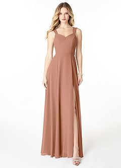 Azazie Julie Robes de demoiselle d'honneur Robe Trapèze en Mousseline de soie Encolure en Forme de Cœur Bronze image1