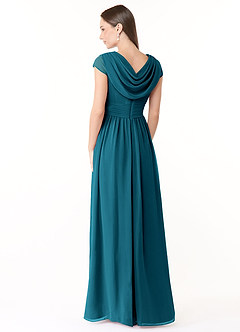 Azazie Organa Bridesmaid Dresses Ink Blue A-Line Pleated Chiffon Dress image4