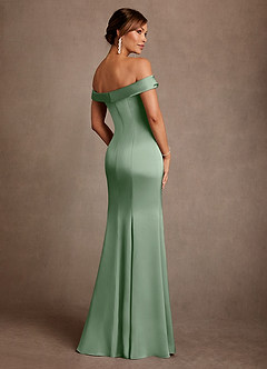 Azazie Boone Mother of the Bride Dresses Matcha Mermaid Off the Shoulder Stretch Satin Dress image3