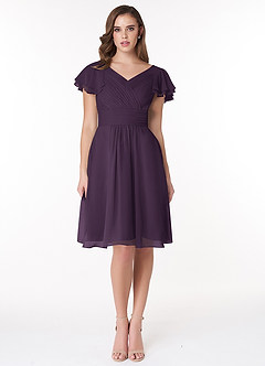Azazie Hadley Modest Bridesmaid Dresses A-Line Pleated Chiffon Knee-Length Dress image3
