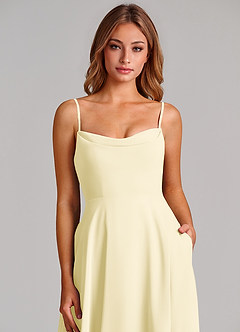 Azazie Elle Robes de demoiselle d'honneur Robe Trapèze en Mousseline de soie Plissée Sorbet Citron image6