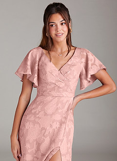 Azazie Ambrosia Bridesmaid Dresses Powder Pink A-Line Pleated Floral Burnout Dress image5