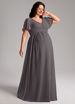 Azazie Verna Maternity Bridesmaid Dresses A-Line V-Neck Ruched Chiffon Floor-Length Dress image7