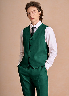 front Harrison Emerald 100% Linen Suit Vest