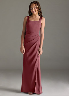 Azazie Mero Junior Meerjungfrau-Linie Plissee Stretch-Satin Kleid Wüstenrose image1