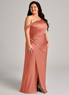 Azazie Madelyn Bridesmaid Dresses Salmon Pink Mermaid One Shoulder Stretch Satin Convertible Dress image12