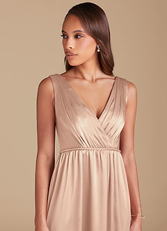 Azazie Tanicia Robes de demoiselle d'honneur Robe Trapèze en Satiné métallisé Plissée Rose Perle image2