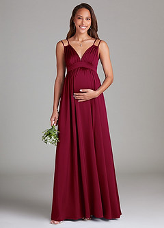 Azazie Emree Brautjungfernkleider für Schwangere A-Linie mit Taschen Stretch-Satin Bodenlänge Kleid image1