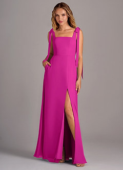 Azazie Debra Bridesmaid Dresses Fuchsia A-Line with Pockets Chiffon Convertible Dress image1