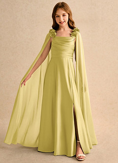 Azazie Rosita Girls Formal Flower Girl Dresses Canary A-Line Pleated Stretch Satin Dress image3