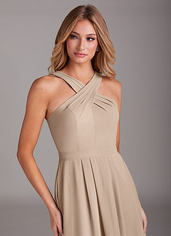 Azazie Dixie Bridesmaid Dresses Taupe A-Line Halter Pleated Chiffon Dress image5