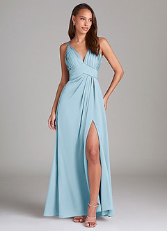 Azazie Maren Allure Bridesmaid Dresses Sky Blue A-Line Lace Stretch Satin Dress image3