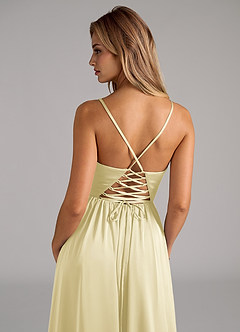 Azazie Aaida Vestidos de damas de honor Vestido de Sorbete De Limón de Satén Elástico de Corte en A con Corsé image2