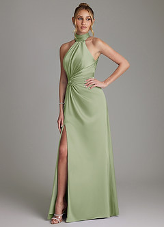 Azazie Gracelynn Bridesmaid Dresses Dusty Sage Sheath Pleated Stretch Satin Dress image6