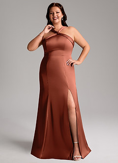 Azazie Rue Bridesmaid Dresses Clay A-Line Pleated Stretch Satin Dress image8