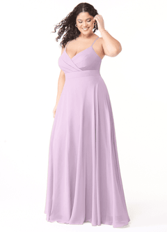 Azazie Avelina Bridesmaid Dresses Frosted Lilac A-Line V-Neck Pleated Chiffon Dress image8