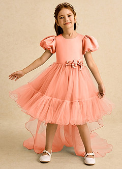 Azazie Cocoa Jurken voor bloemenmeisjes Baljurk Jurk van Tule Geplooid Zonsondergang image2