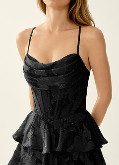 Wrenana Black Textured Floral Jacquard Prom Dress image6