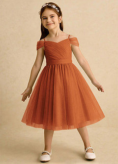 Azazie Lila Girls Formal Flower Girl Dresses Cinnamon A-Line Off the Shoulder Tulle Dress image3