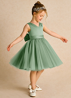 Azazie Tadpole Flower Girl Dresses Matcha A-Line Pleated Matte Satin Dress image3