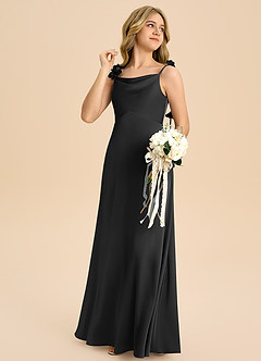 Azazie Gumdrop Junior Black Empire Pleated Stretch Satin Dress image4