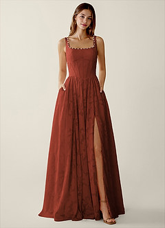 Megan Burnt Umber Lace A-line Prom Dress image3