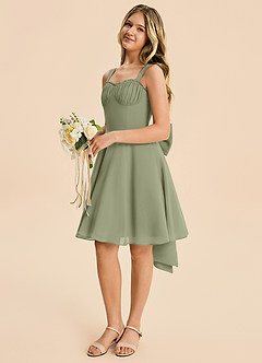 Azazie Arie Junior Pistachio A-Line Ruched Chiffon Dress image5