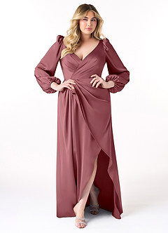 Azazie Mel Brudtärnklänningar Klänning av Tubklänning i Stretch Satin Långärmad Desert Rose image7
