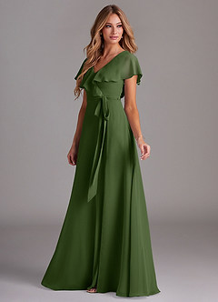 Azazie Lainey Bridesmaid Dresses Olive A-Line with Pockets Chiffon Dress image5