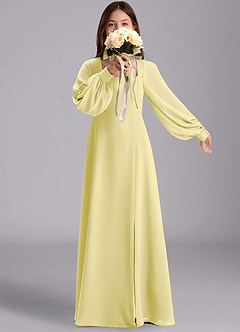 Azazie Bondi Junior Vestido de Sorbete De Limón de Gasa de Corte en A con Blusón image1