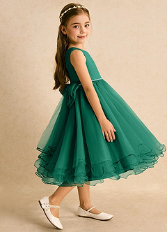 Azazie Lass Flower Girl Dresses Emerald A-Line Bow Tulle Dress image4