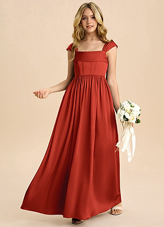 Azazie Hattie Junior A-Linie Plissee Stretch-Satin Kleid Rost image4