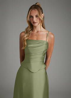 Azazie Amina Bridesmaid Dresses Garden Sage A-Line Corset Stretch Satin Dress image3