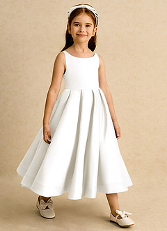 Azazie Babs Blumenmädchenkleider Ballkleid Plissee Matte Satin Kleid Elfenbein image4