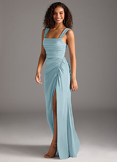 Azazie Jesaphine Bridesmaid Dresses Moody Blue Sheath Bow Stretch Satin Dress image6