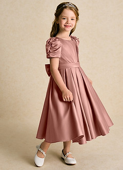 Azazie Miriam Flower Girl Dresses Cedar Rose Ball-Gown Pleated Matte Satin Dress image6