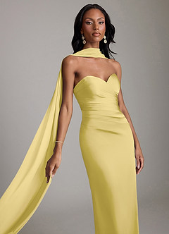 Azazie Sonora Vestidos de damas de honor Vestido de Canario de Satén Elástico de Corte Recto con Sin tirantes image4