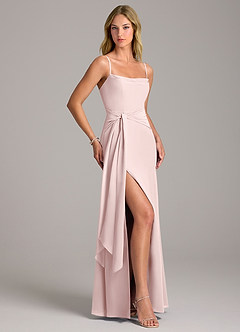 Azazie Tahlia Bridesmaid Dresses Blushing Pink A-Line with Belt Chiffon Dress image3