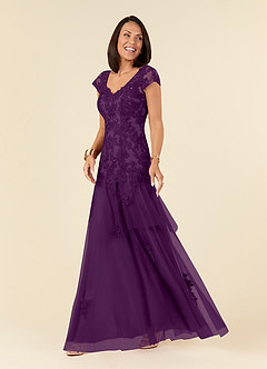 Azazie Romy Mother of the Bride Dresses Grape Mermaid V-Neck Sequins Tulle Dress image2