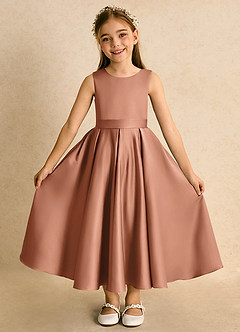 Azazie Junebuj Flower Girl Dresses Bronzer Ball-Gown Pleated Matte Satin Dress image4